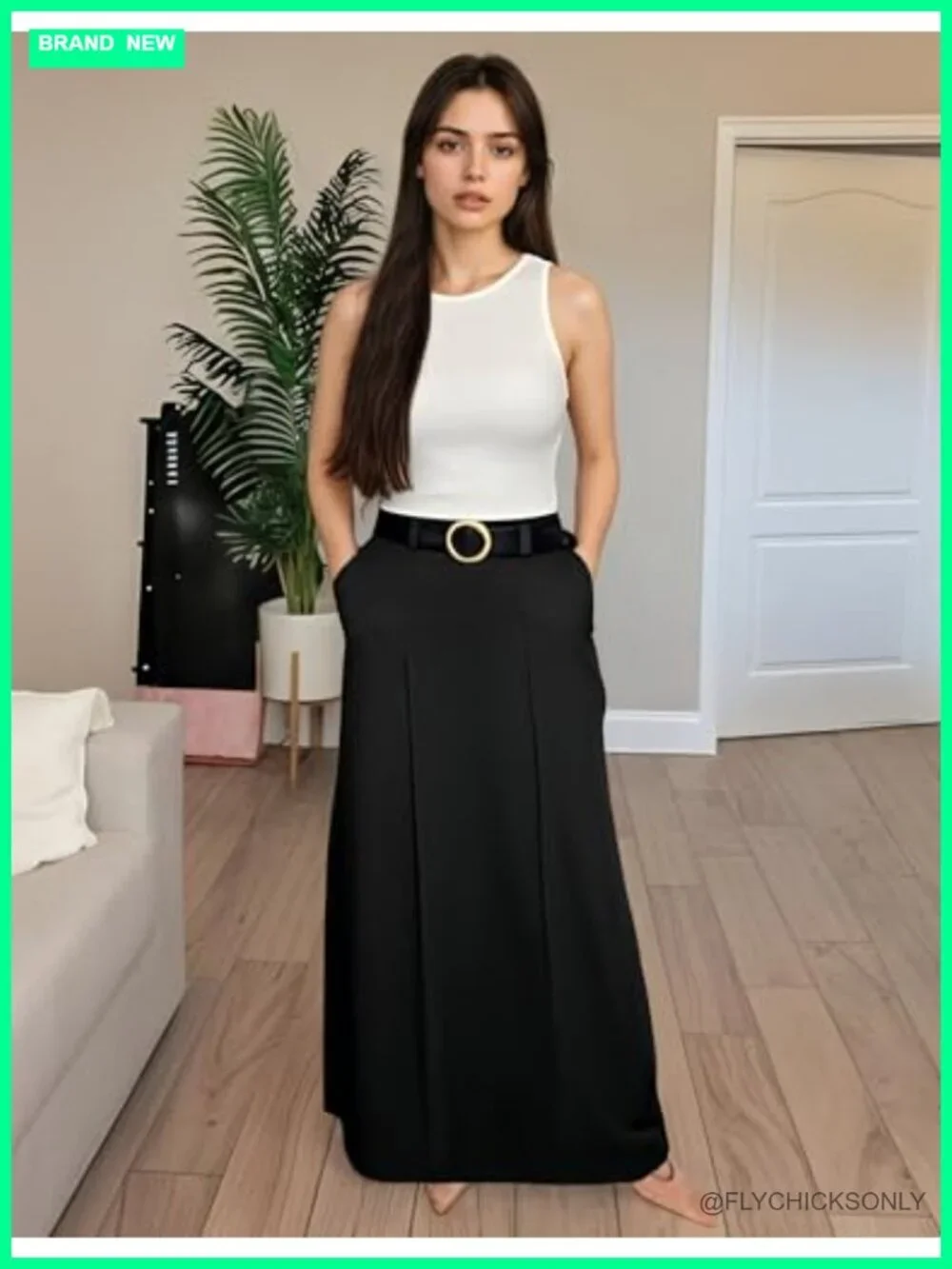 High Waist H Line Maxi Skirt with Pockets Floor Length Straight